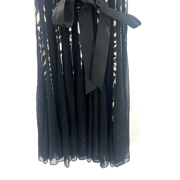 XScape by Joanna Chen Black Mesh Overlay Belted Dress Women's 4P - Picture 4 of 6